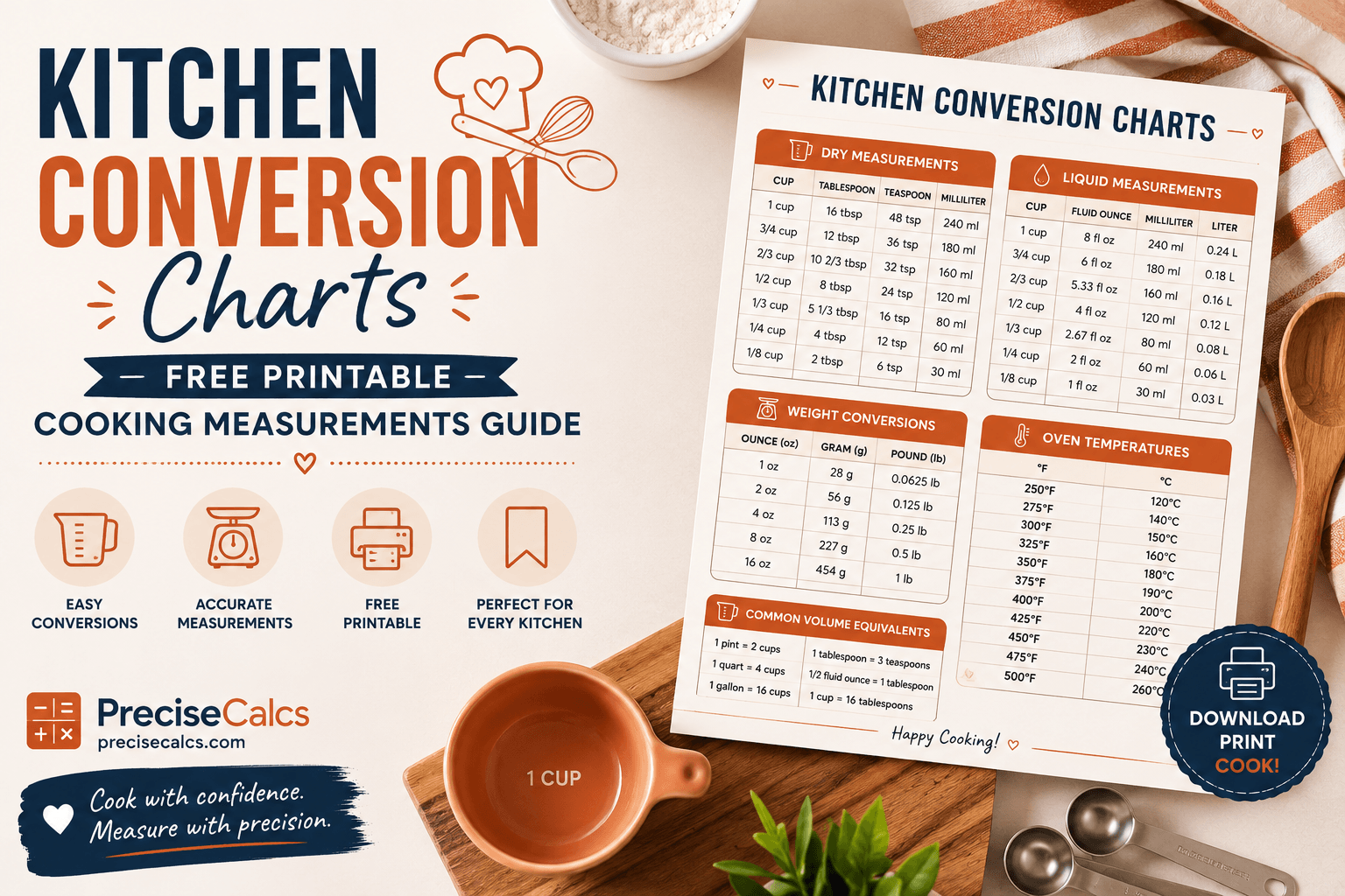 Kitchen Conversion Charts: Free Printable Cooking Measurements Guide