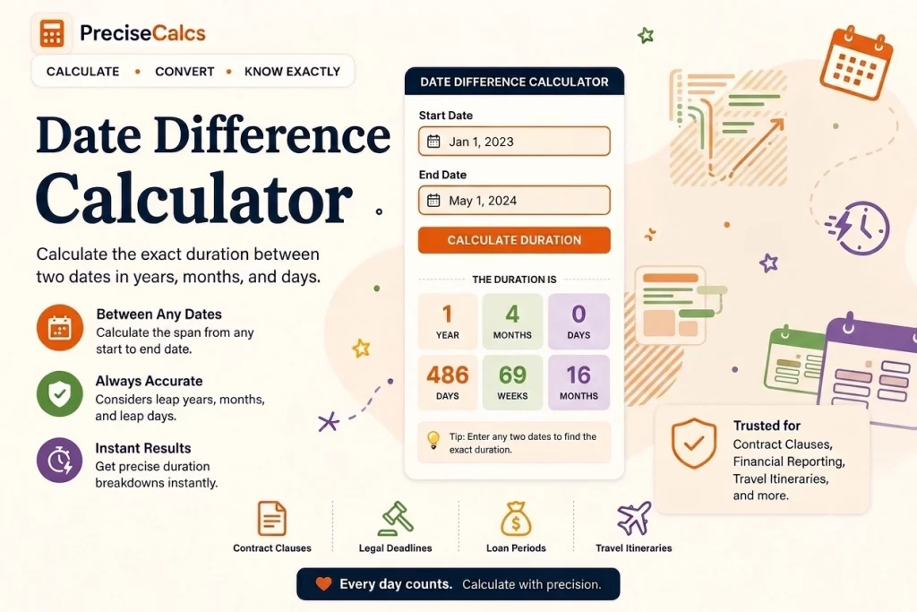 Date Difference Calculator - Days, Weeks, Months Between Dates