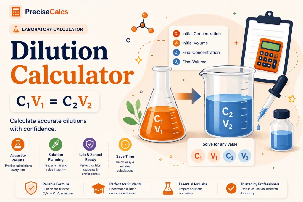 Dilution Calculator – C1V1 = C2V2 | Precise Calcs